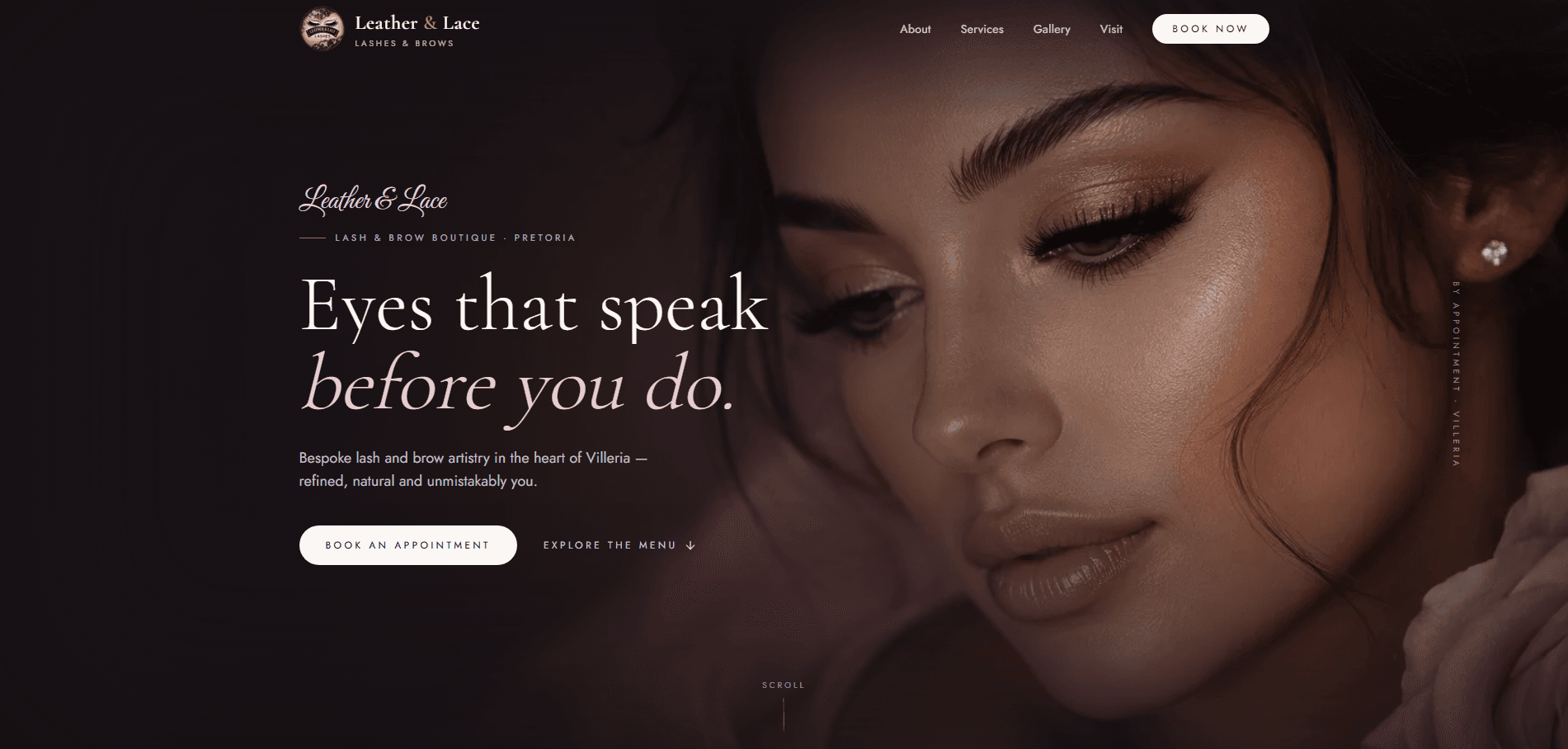 Leather & Lace Lashes and Brows website built by Nexsite Studios