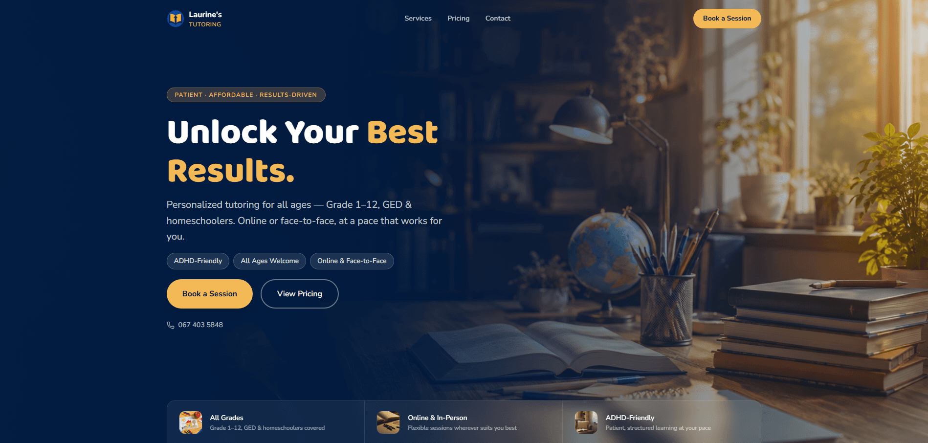 Laurine Tutoring website built by Nexsite Studios
