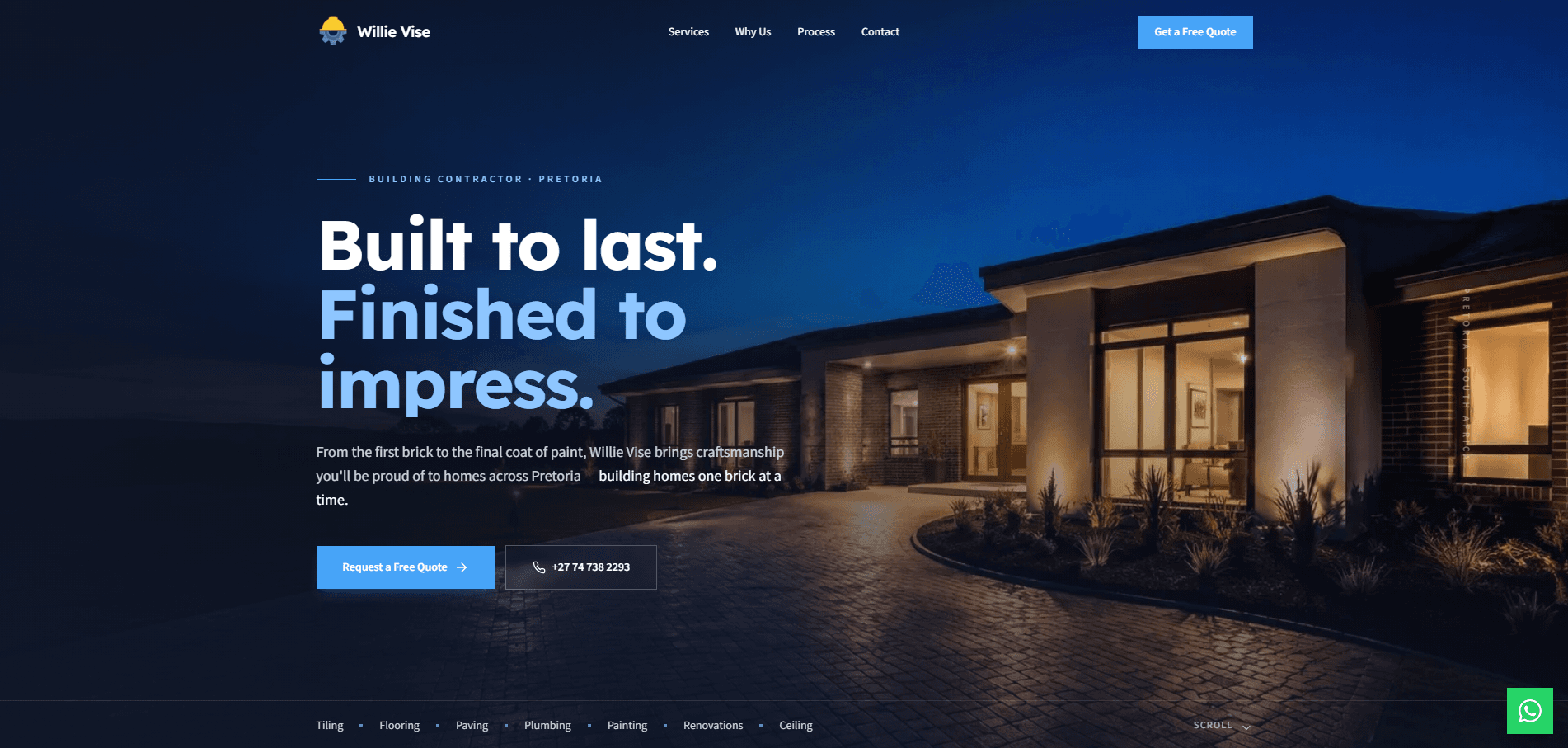 Willie Vise Projects website built by Nexsite Studios